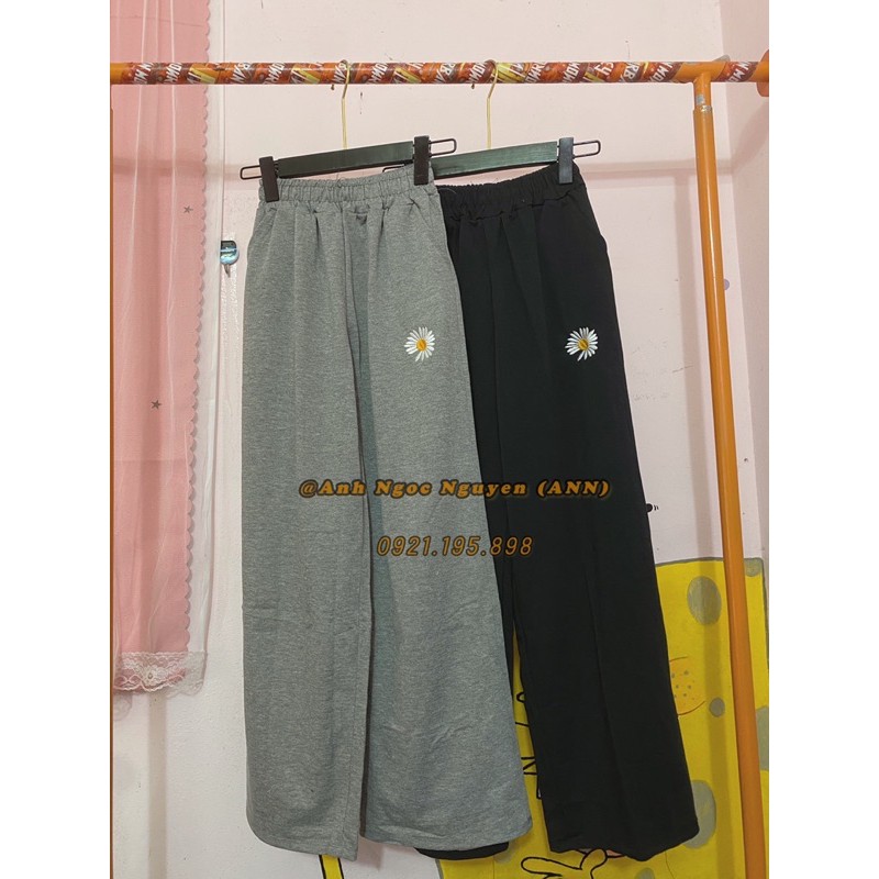Quần suông nỉ thêu hoa cúc