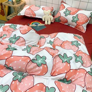 Set Chăn Ga Dâu Tây Khổng Lồ Ga Đỏ Cotton Poly Dày Dặn Thoáng Mát (Shinbedding.shop)