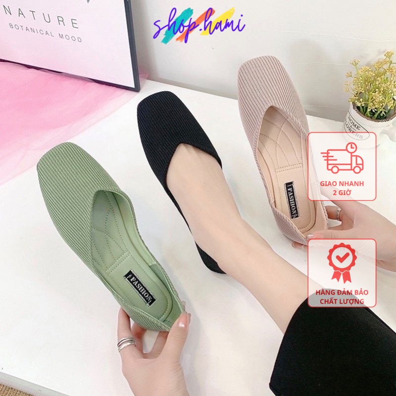 Giày Búp Bê Nữ Đế Bệt Mũi Vuông Da Lộn Chống Trơn Êm Chân Nhiều Màu Hot :Đen, Hồng, Xanh. Đủ Size 35-40 SHOP HAMI G15