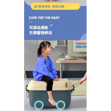 Thùng đựng đồ chơi cho bé Cute, Hộp đựng đồ chơi đa năng có bánh xe cho bé hình chú vịt, mặt bàn chơi lego tiện lợi