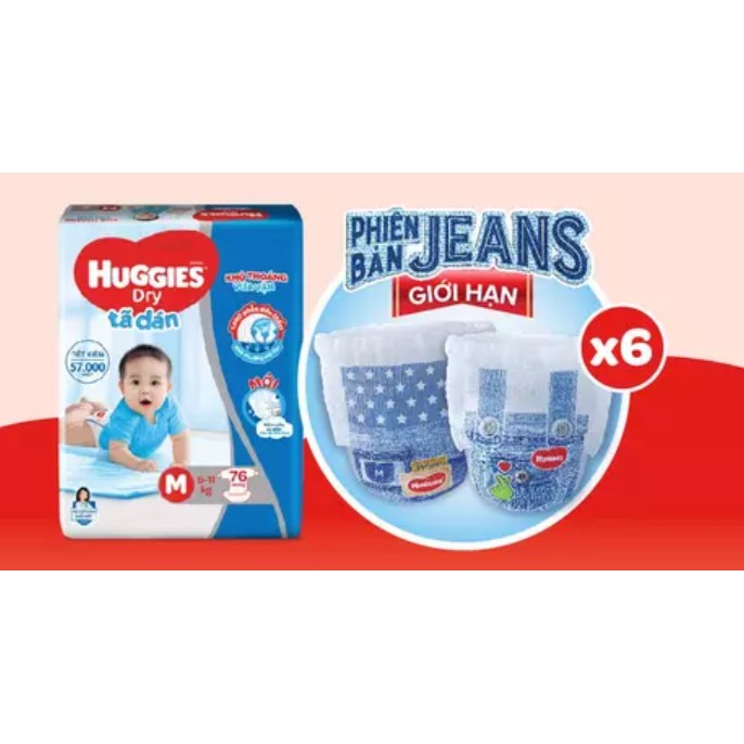 tã dán huggies size m76/l68/xl62/xxl56 mẫu mới (Đệm mây co giãn)