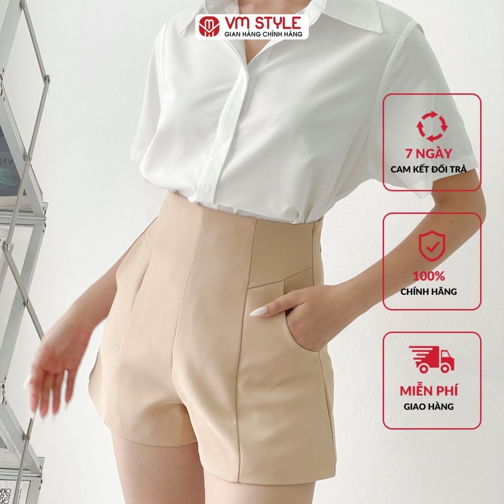 Quần short nữ VM STYLE gấp li túi kiểu cạp cao ống rộng thời trang phối khóa kéo-9960- 22STU03Q020301