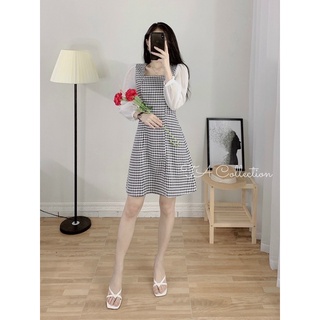 Đầm dạ kẻ phối tay tơ