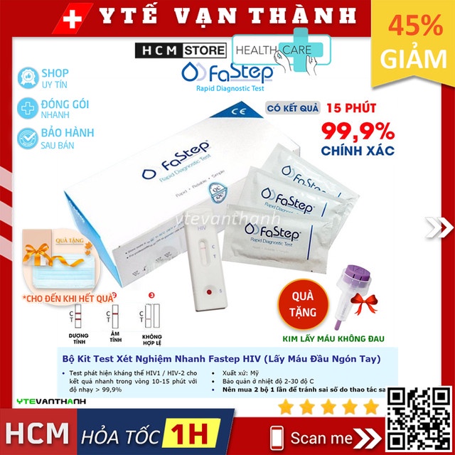 ✅ Bộ Kit Test Xét Nghiệm Nhanh Fastep HIV (Lấy Máu Đầu Ngón Tay) -VT0756 | Y Tế Vạn Thành