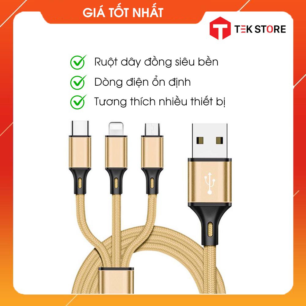 [BH 1 Đổi 1] Dây Cáp Sạc 3 Đầu Đa Năng 3 in 1: Micro - Lightning - Type C