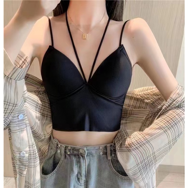 Áo bra 2 dây chất su mịn, cúp V khoét ngực gợi cảm, kèm mút mỏng HLBOUTIQUE 2146