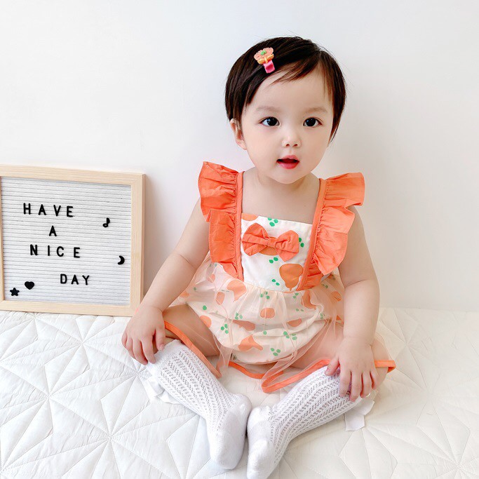 (GRH009) (4-11kg) Romper váy voan cam cam em bé gái (Puppy Kids) | BigBuy360 - bigbuy360.vn