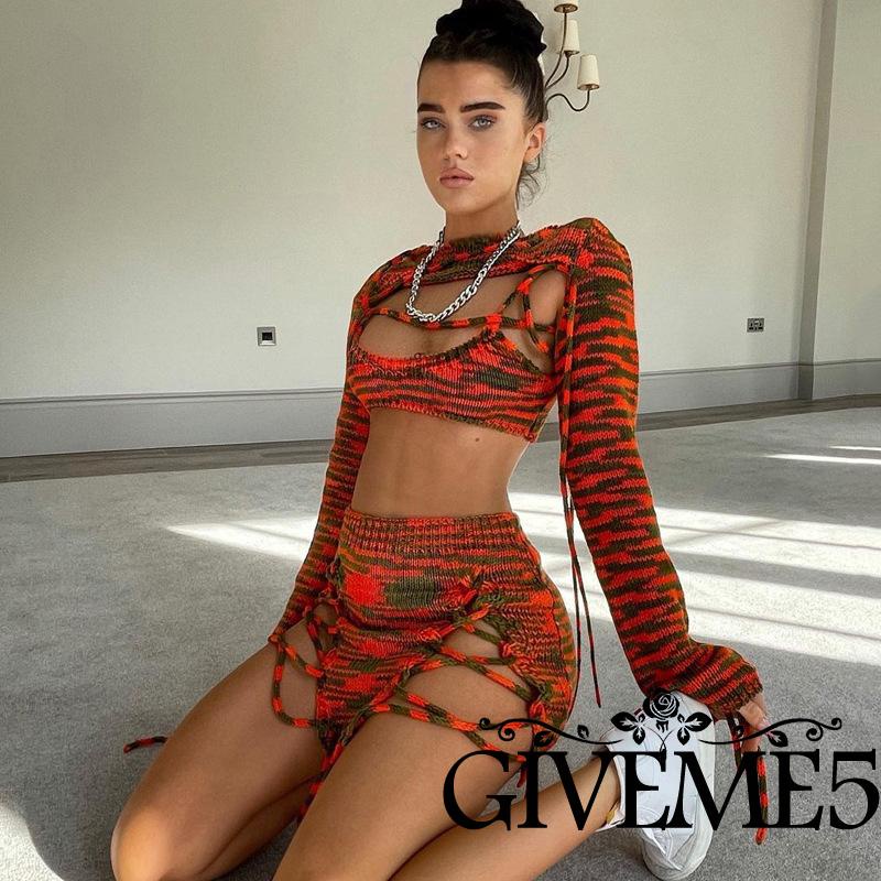 Set áo croptop + chân váy + áo khoác phong cách retro quyến rũ cho nữ