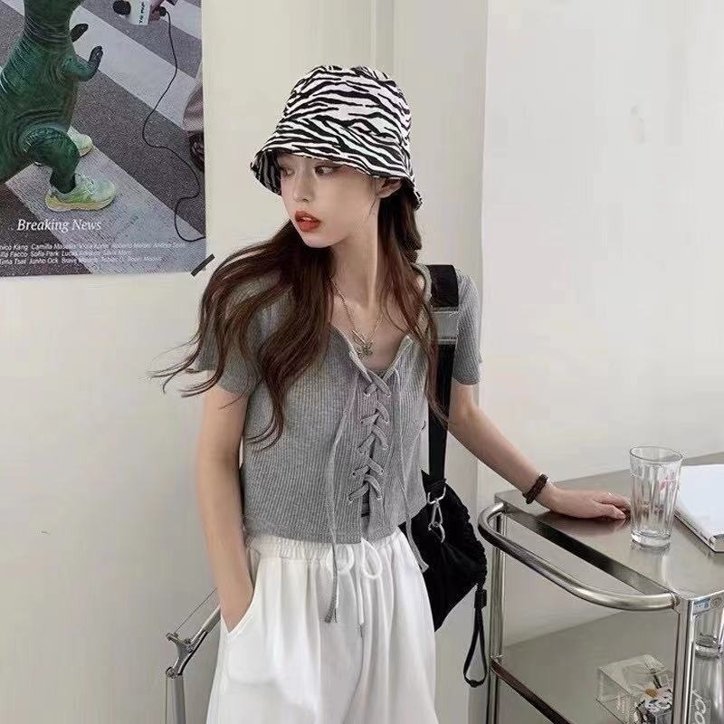 Áo ZHELIHANGFEI ngắn tay cổ vuông lưng cao thời trang mùa hè cho nữ