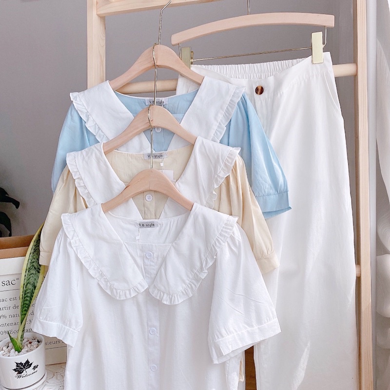 Sơ mi cộc tay cổ phối màu