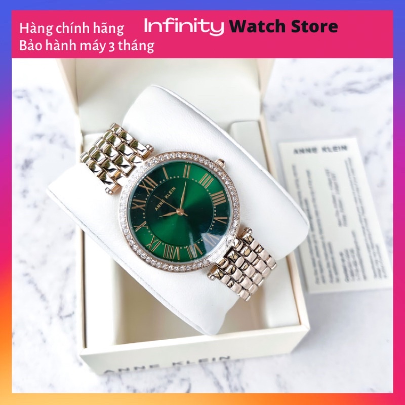 Đồng hồ nữ ANNE KLEIN viền pha lê Swarovski mặt xanh ngọc lục sang trọng model AK/2230GNGB