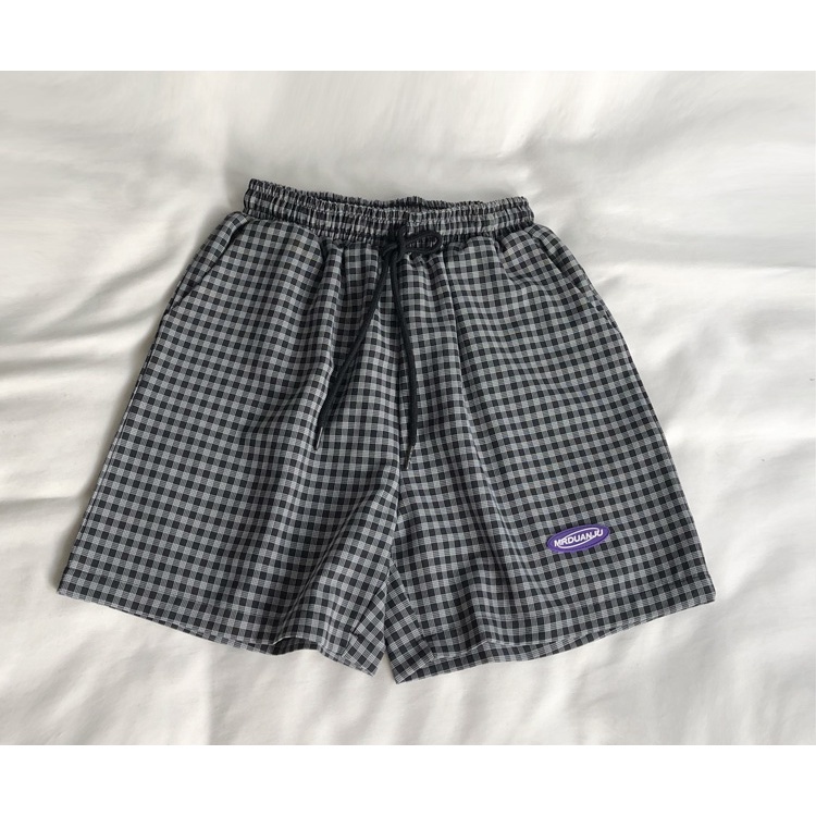 Quần short SUXI dây rút lưng cao họa tiết sọc caro thiết kế thời trang mùa hè cho nữ