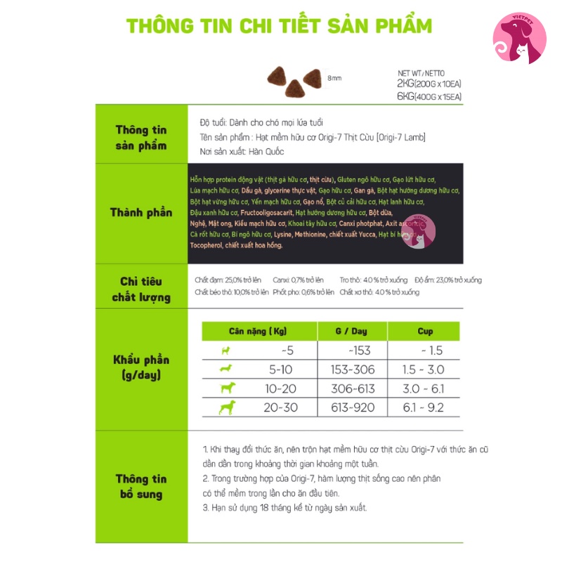 (6kg) Thức ăn cho chó - Hạt mềm hữu cơ ORIGI 7 (NK Hàn Quốc)