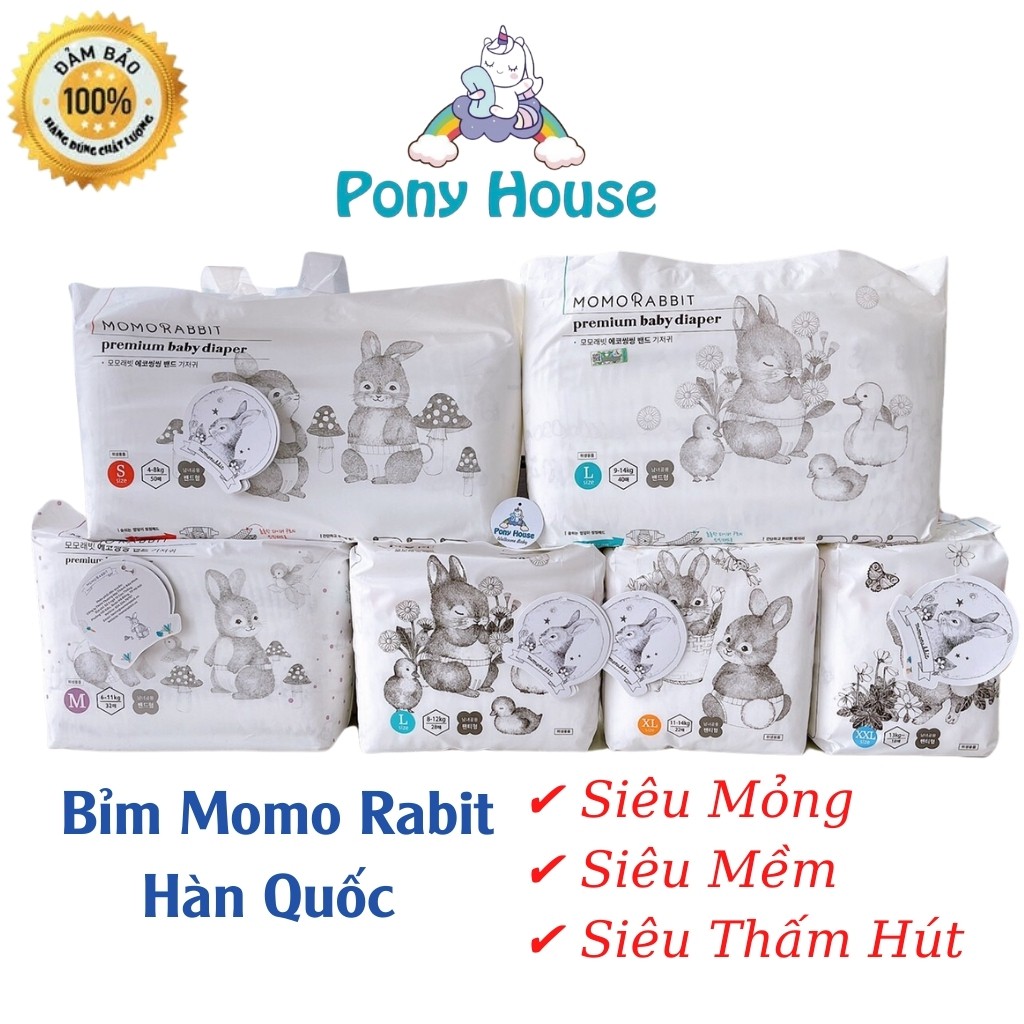 BỈM MOMO RABBIT Tã dán/quần Hàn Quốc đủ size S50/M44/L40/L28/XL22/XXL18