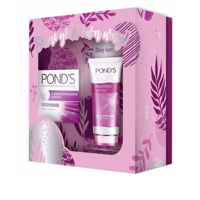 Hộp quà Pond’s sữa rửa mặt 50g + Kem dưỡng trắng da ban ngày Flawless White 50g