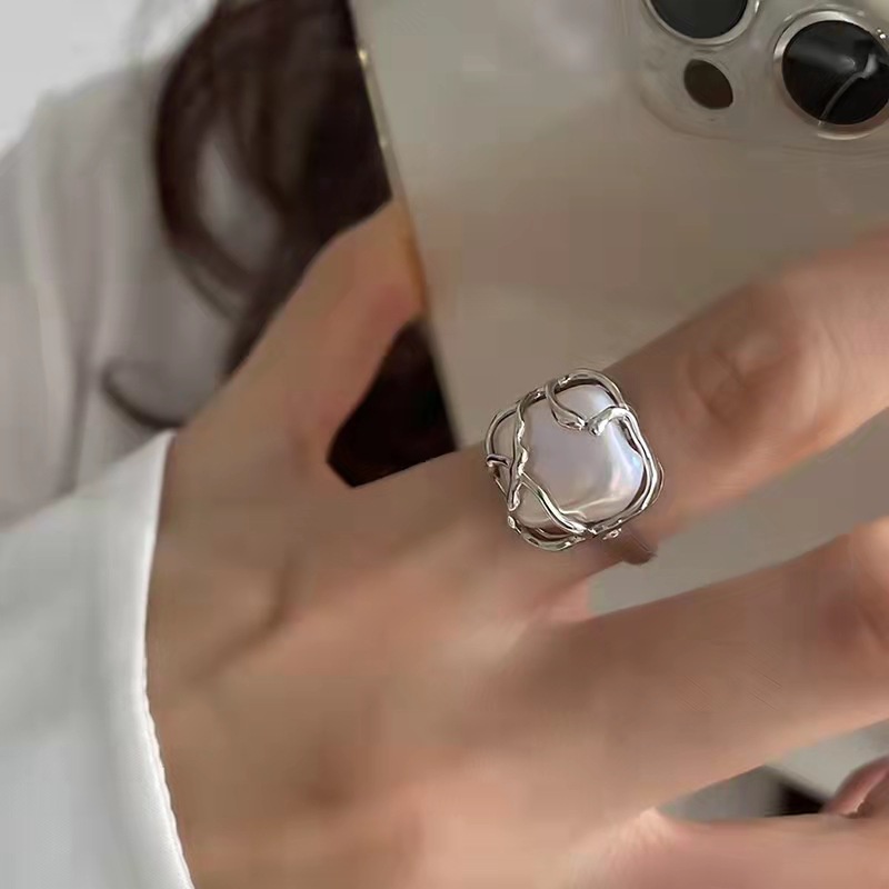 Nhẫn Hở Đính Ngọc Trai Kim Loại Cá Tính Thời Trang Cho Nữ