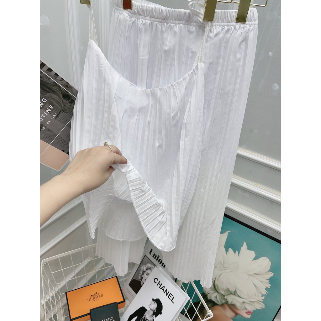 Set nữ 2 dây trắng dập li bồng bềnh - Hàng có sẵn - Xưởng may Lộc Vân - V09