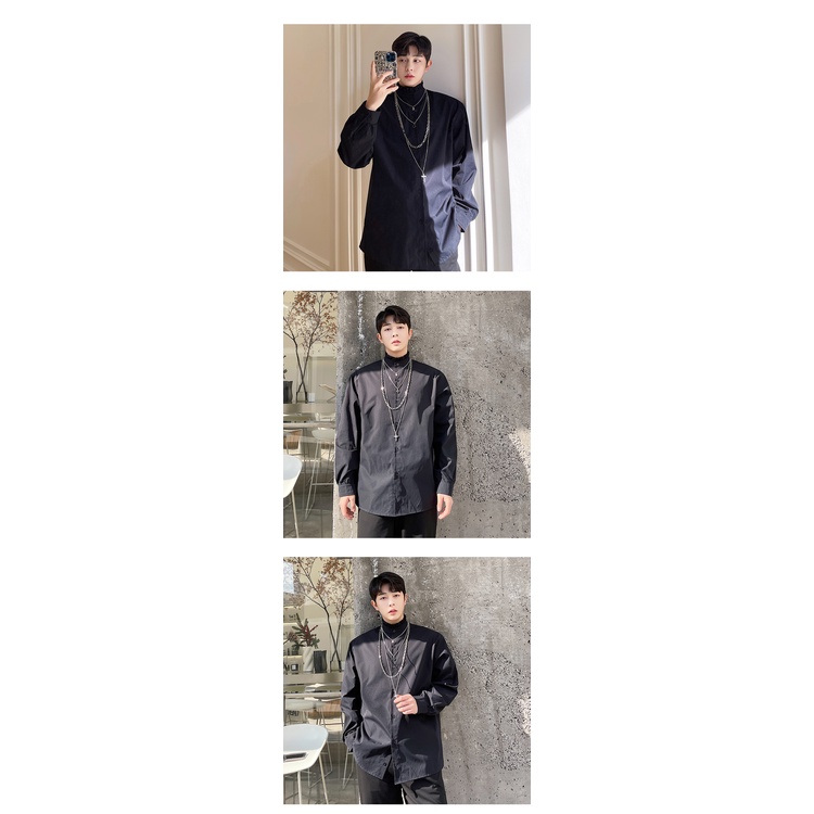 Nhà thiết kế nhà ga châu Âu cho thấy ren đứng lên cổ áo sơ mi Nhà tạo mẫu tóc nam Phiên bản Hàn Quốc Ruffian Thương hiệu thời trang đẹp trai Áo sơ mi dài tay