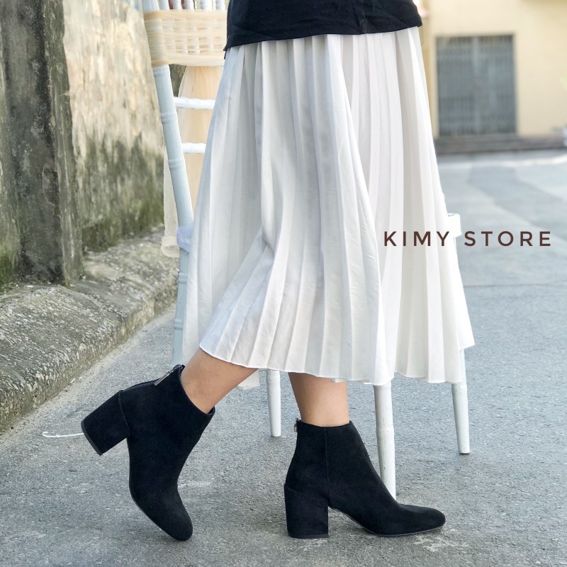 Boot nữ cổ ngắn da lộn mũi tròn- Boots nữ Starkela xuất Âu - Kimy Store