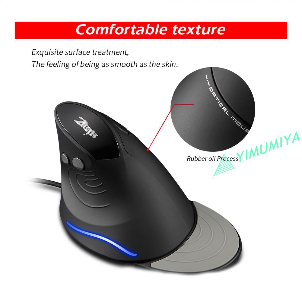 YI ZELOTES 3200DPI Gaming Mouse Upright Wired 6 Button LED Desktop Game Mouse