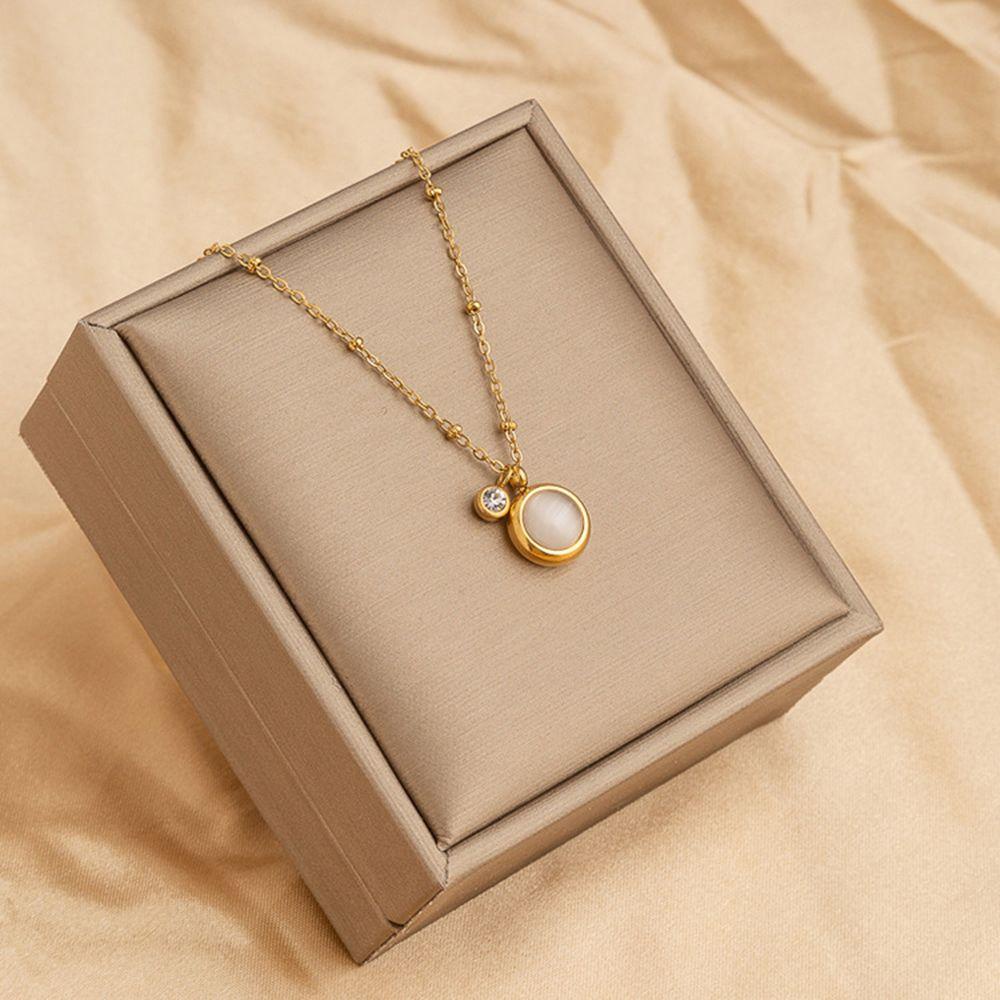 AROMA Vòng Cổ Choker Chất Liệu Thép Titan Đính Đá Opal Đơn Giản Cho Nữ