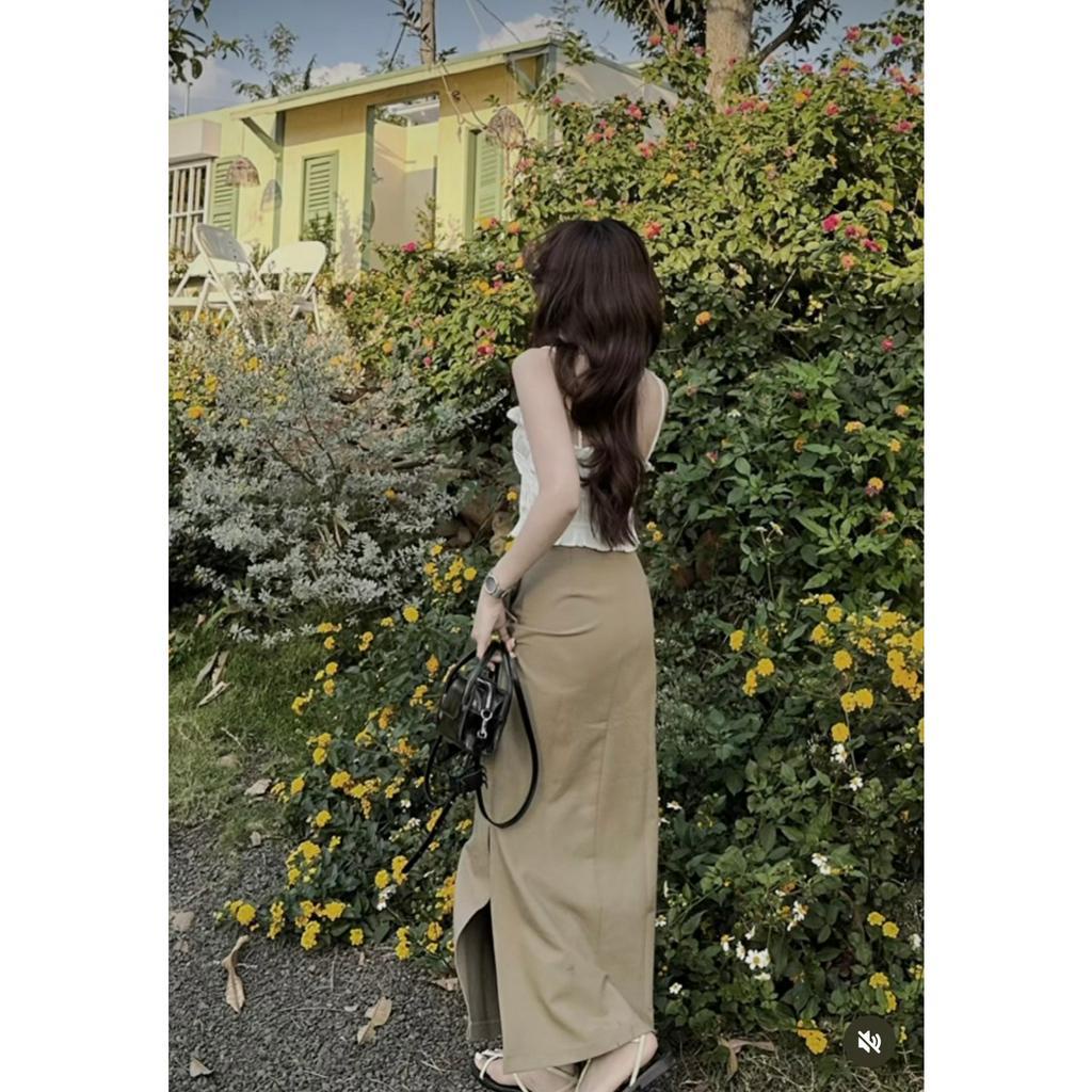 Set đồ nữ áo hai dây mix chân váy kaki kèm ảnh thật ở cuối bani