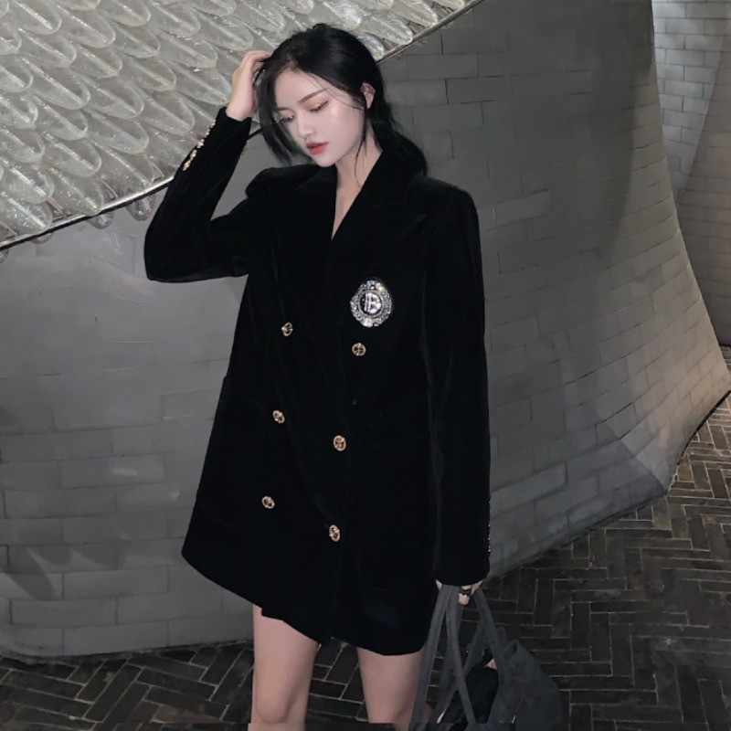 (Hàng dày Đẹp)Ảnh thật 4 hình cuối-HC442.Áo blazer nhung thu đông huy hiệu sang chảnh | BigBuy360 - bigbuy360.vn