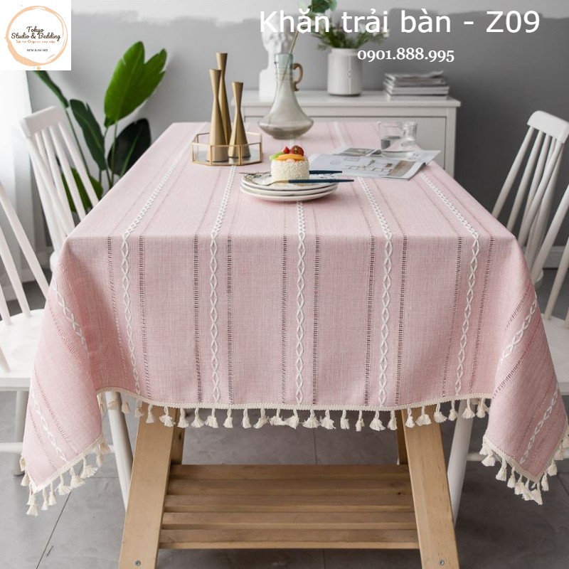K7_Khăn trải bàn Cao Cấp có tua hình vuông/chữ nhật chất liệu cotton 100% Phong cách Bắc Âu