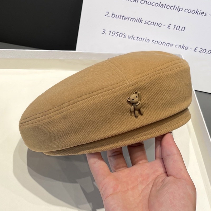 Mũ Nồi Beret Phối Gấu Tedy Thời Trang (có sẵn- y hình)