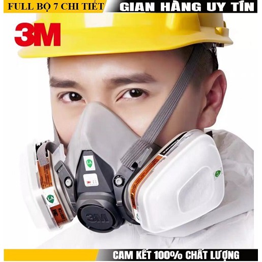 Mặt nạ phòng độc 3M6200 7 chi tiết gồm , mặt nạ chống độc, mặt nạ phun sơn, chống khí độc khói bụi