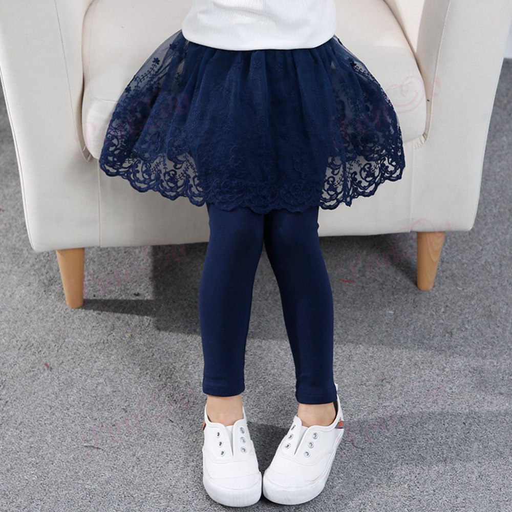 Quần Legging Giả Váy Phối Ren Cho Bé Gái 2-8 Tuổi