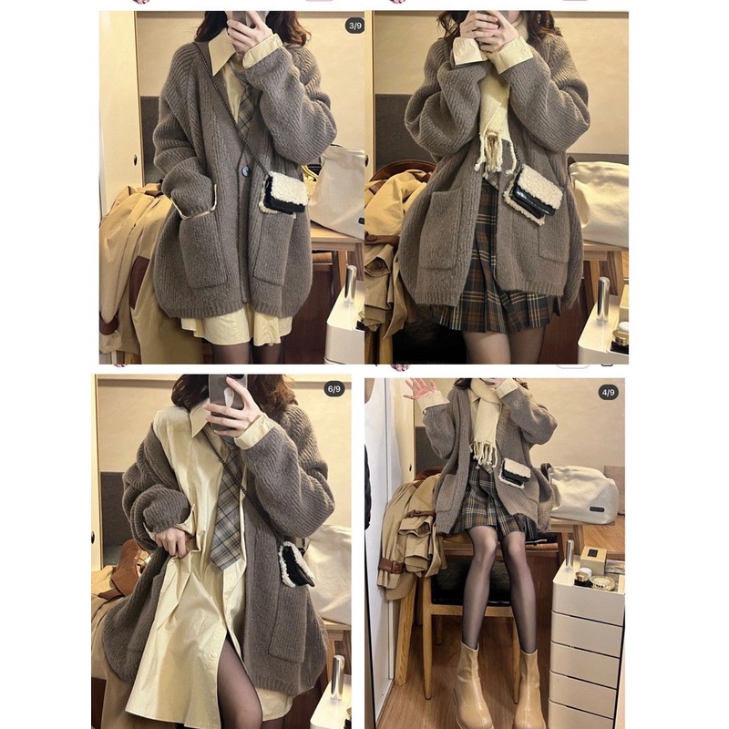 Áo Khoác Cardigan Dệt Kim Dày Dặn Phong Cách Hàn Quốc Thời Trang Thu Đông Cho Nữ