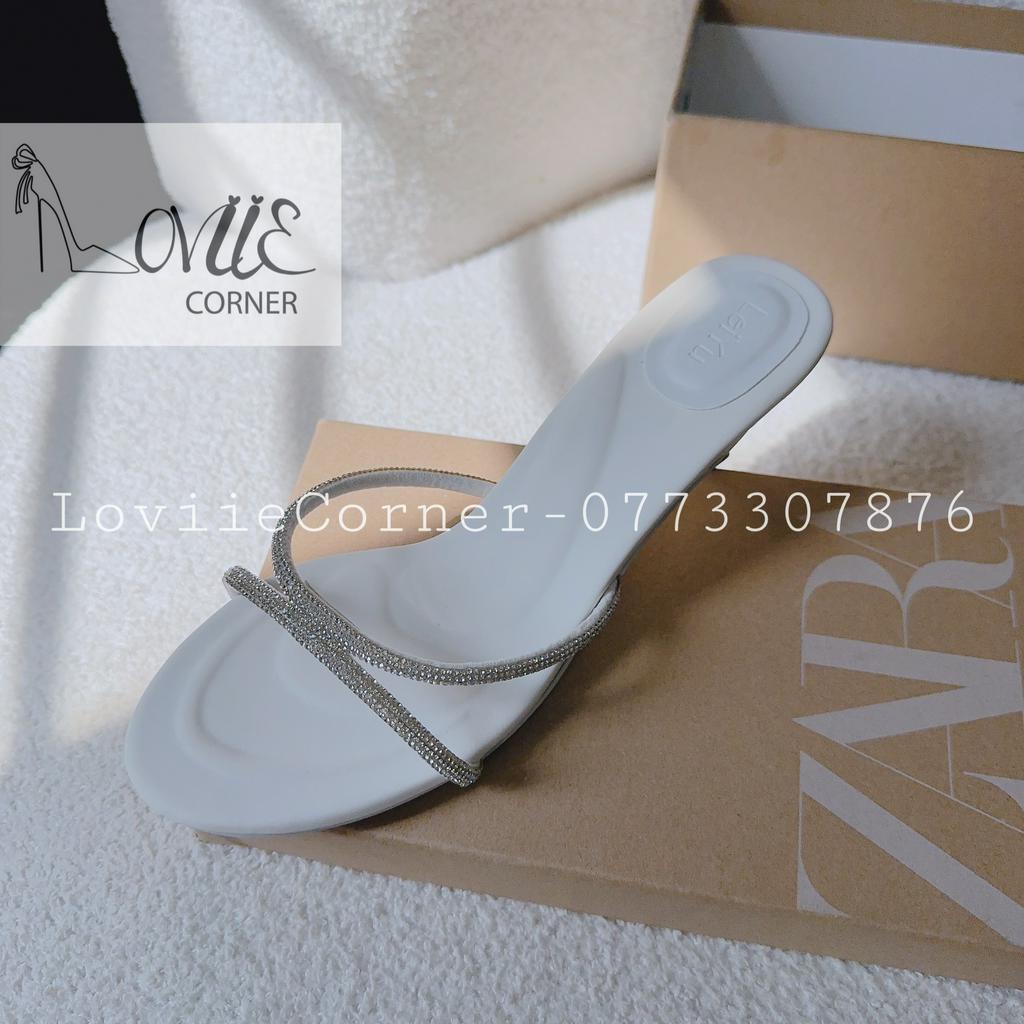 DÉP CAO GÓT LOVIIECORNER - GUỐC NỮ HAI QUAI MẢNH ĐÍNH ĐÁ PHONG CÁCH THỜI TRANG MŨI TRÒN HIỆN ĐẠI D230614