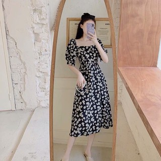 {Order bigsize,S-4xl}Váy hoa cúc hoạ mi tay bo hot hit