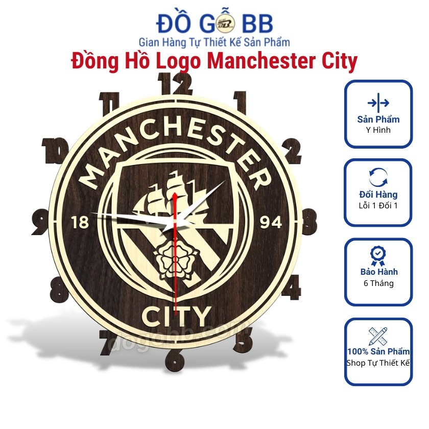 Đồng Hồ Bóng Đá Logo Man City Manchester City (Citizens) Đồng Hồ Man City Bằng Gỗ Treo Tường Bền Rẻ Đẹp - Đồ Gỗ BB