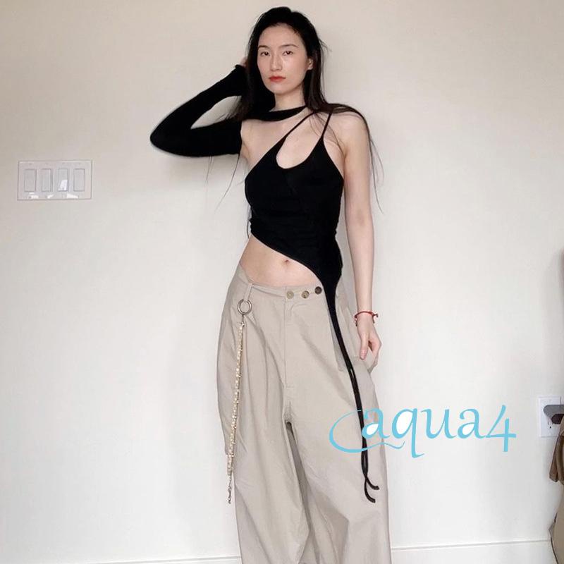 Set 2 Món Áo Croptop Sát Nách + Áo Thun Lệch Vai Màu Trơn Thời Trang Mùa Hè Cho Nữ