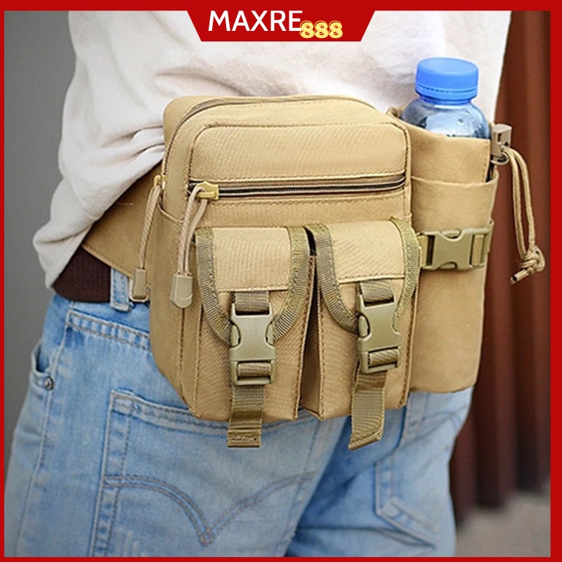 Túi Đeo Hông Đi Phượt Dã Ngoại Kèm Chai Nước Tiện Dụng Chất Liệu Vải Bố Bền Đẹp Chống Thấm