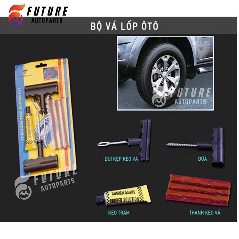 Bộ vá lốp, vá bánh xe không săm dành cho xe ô tô, xe máy tiện lợi, dễ dàng sử dụng - Future Autoparts