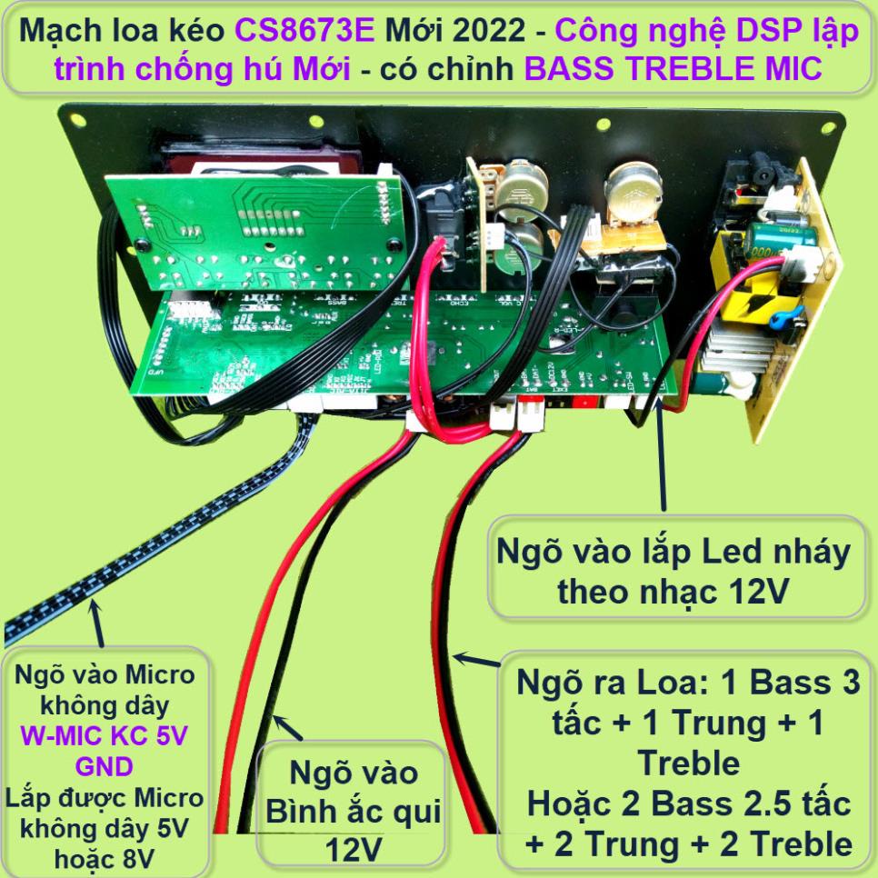 Mạch loa kéo CS8673E 130W DSP lập trình chống hú có chỉnh Bass Treble Micro, nguồn xung 220V - Bluetooth thế hệ mới