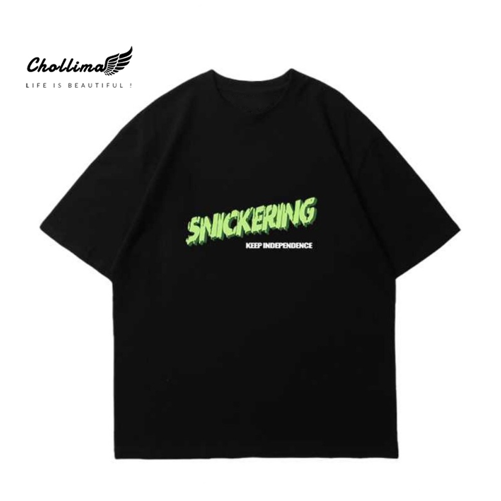 Áo thun unisex tay lỡ Chollima form rộng in chữ SNICKERING AT006 chất vãi dày dặn co giãn 2 chiều