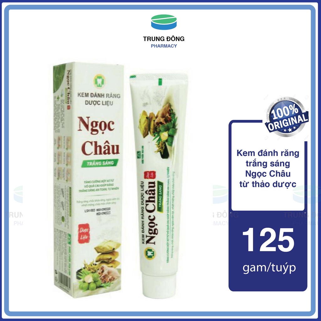 Kem đánh răng trắng sáng Ngọc Châu từ thảo dược, 125g từ vỏ cau, tẩy trắng răng, giảm sâu răng - Trung Đông Pharmacy