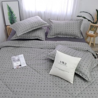 Bộ Ga Giường (Hình Thật) Chần Bông Dấu Cộng Xám Cực Sang Cotton M2*2M-M4*2M- M6*2M-M8*2M