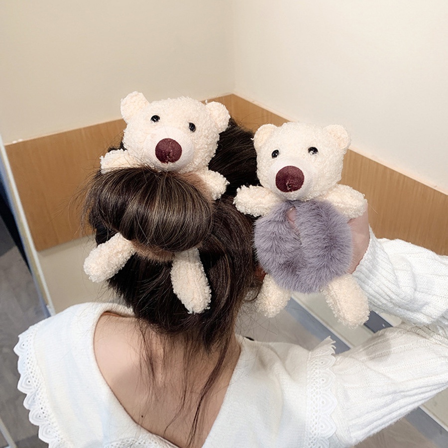 Dây Buộc Tóc Co Giãn Phối Lông Xù Hình Gấu Thỏ Dễ Thương Phong Cách Hàn Quốc Cho Nữ