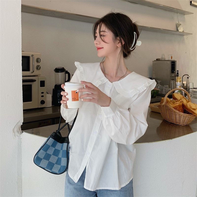 Áo Sơ Mi Cổ Búp Bê Dáng Rộng Thiết Kế Mới Thời Trang Theo Phong Cách Hàn Quốc Cho Nữ