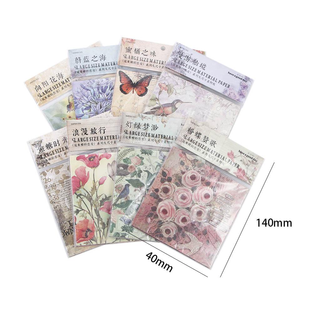 Bộ 30 Tờ Giấy Ghi Chú Họa Tiết Hoa Vintage Trang Trí Album