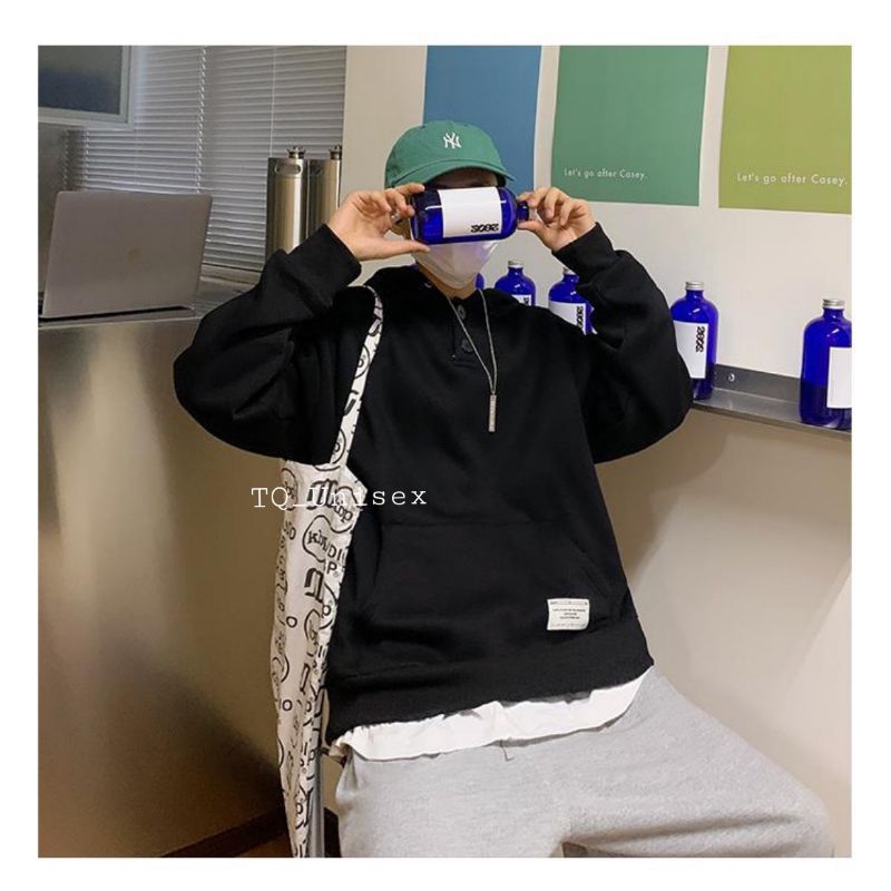 Áo Hoodie Nam Nữ Ulzzang Unisex Phối Nút