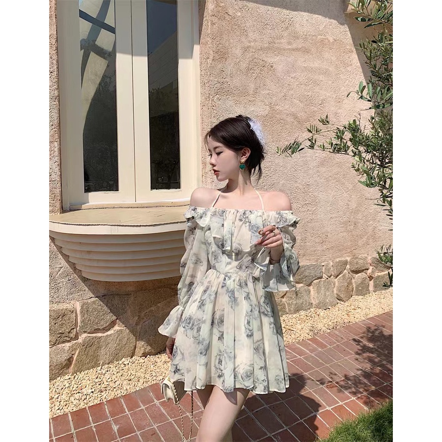 Đầm hoa trễ vai vintage