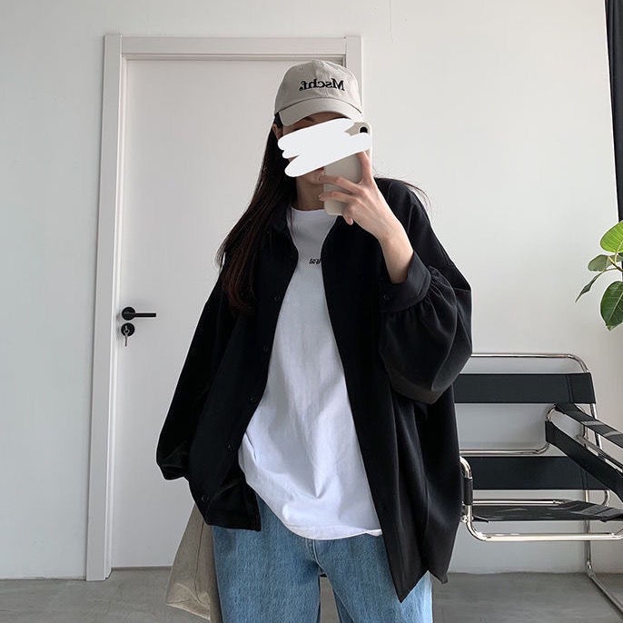 Áo sơ mi tay dài dáng rộng phong cách retro Hàn Quốc dễ phối đồ dành cho nữ