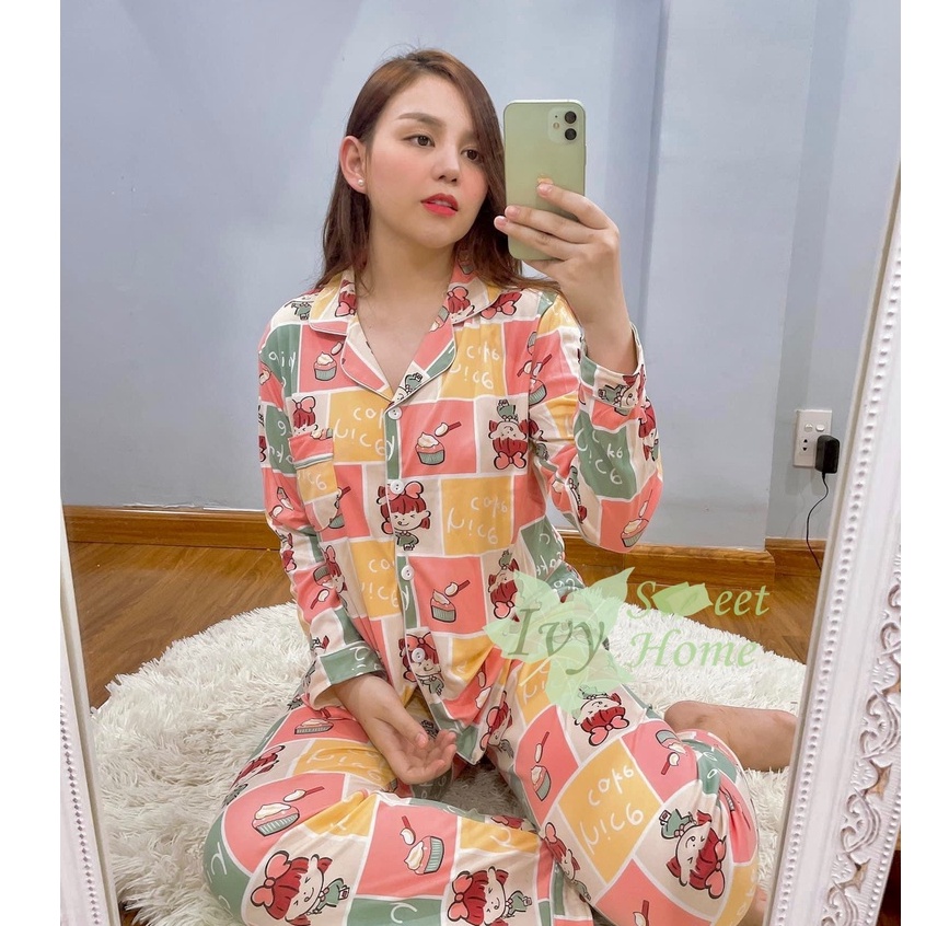 Bộ đồ ngủ nữ dài tay Vải Cotton Xinh Xắn Cho Nữ IVY618 Pijama Nữ quần dài Co Giãn Thoải Mái