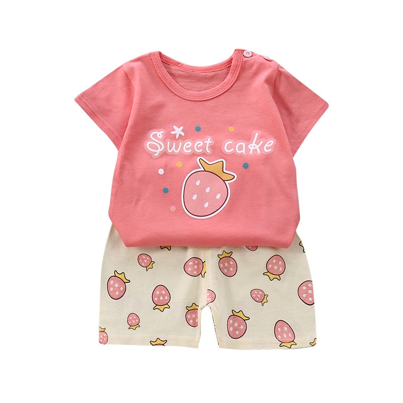 Bộ Đồ Áo Thun Cotton Tay Ngắn In Họa Tiết Hoạt Hình Dành Cho Bé 1-7 Tuổi